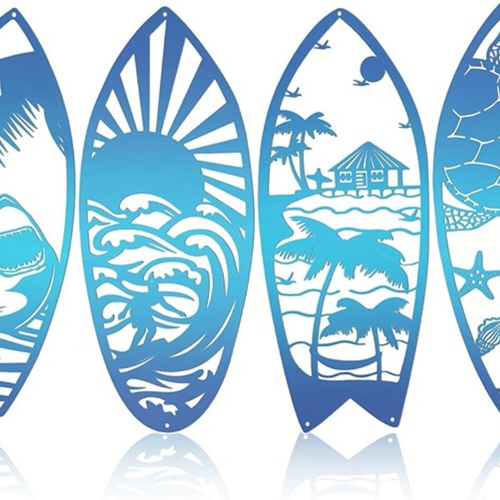 NEW 4Pcs Metal Surf Board Wall Decor Summer Surfboard Beach Signs. - Picture 3 of 9